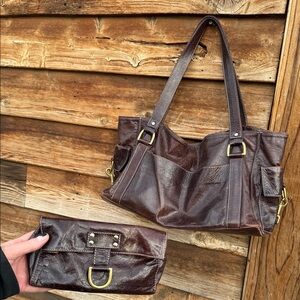 MARINE BUGS SET OF 2 Brown Leather Shoulder Bag Set wallet leather boho